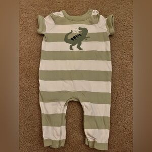 Hanna Andersson Green and White Dinosaur Romper for 3-6 month babies
